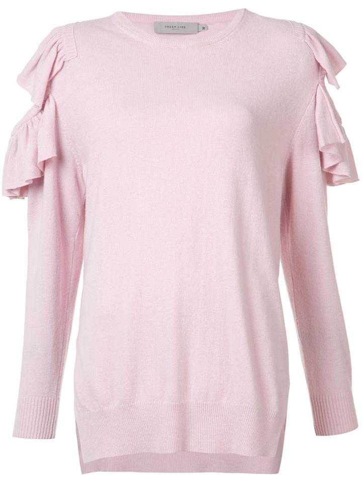 Preen By Thornton Bregazzi Ruffle Trim Jumper, Women's, Size: Small, Pink/purple, Viscose/wool/cashmere/polyester