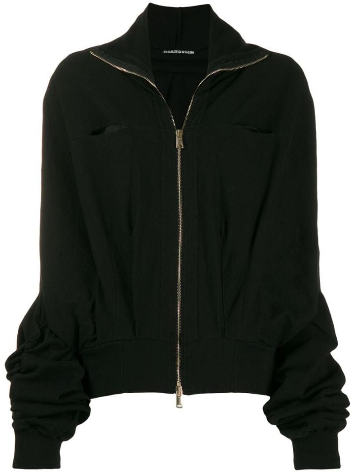 Aganovich Ruched Sleeves Bomber Jacket - Black