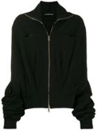Aganovich Ruched Sleeves Bomber Jacket - Black
