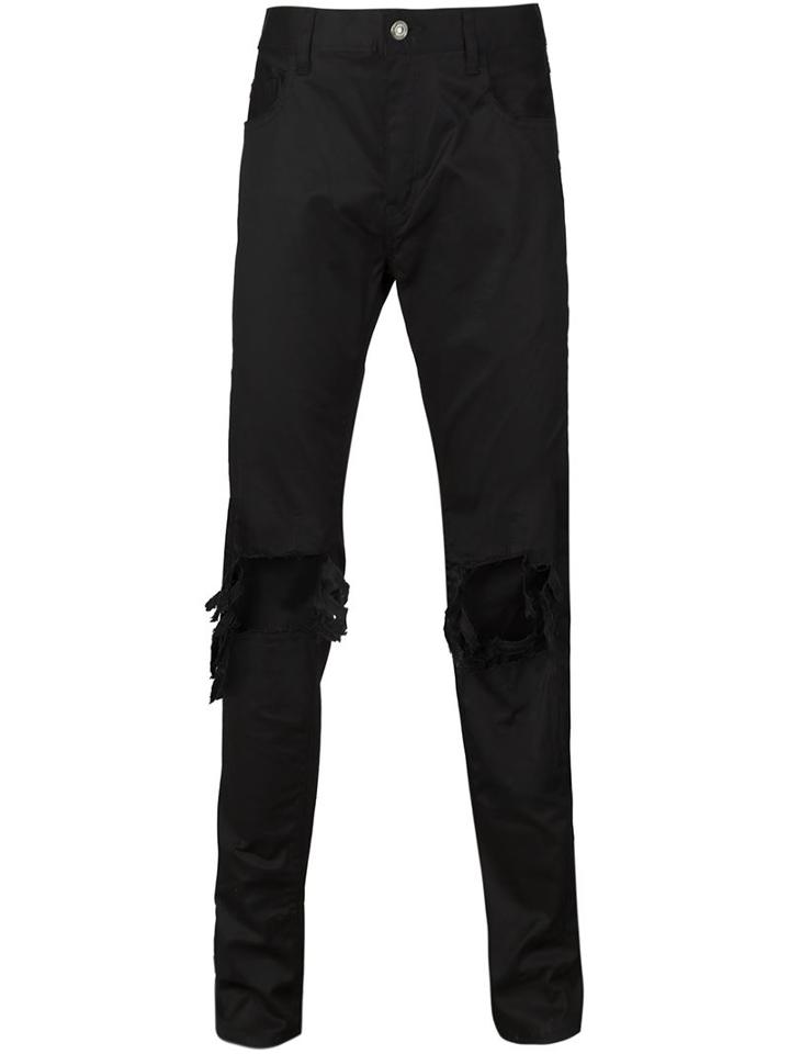 Christian Dada Ripped Skinny Trousers, Men's, Size: 46, Black, Cotton/polyurethane