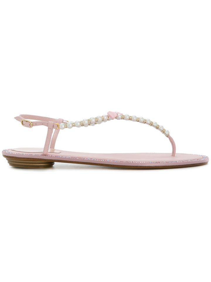 René Caovilla Pearl Embellished Tong Sandals - Pink & Purple