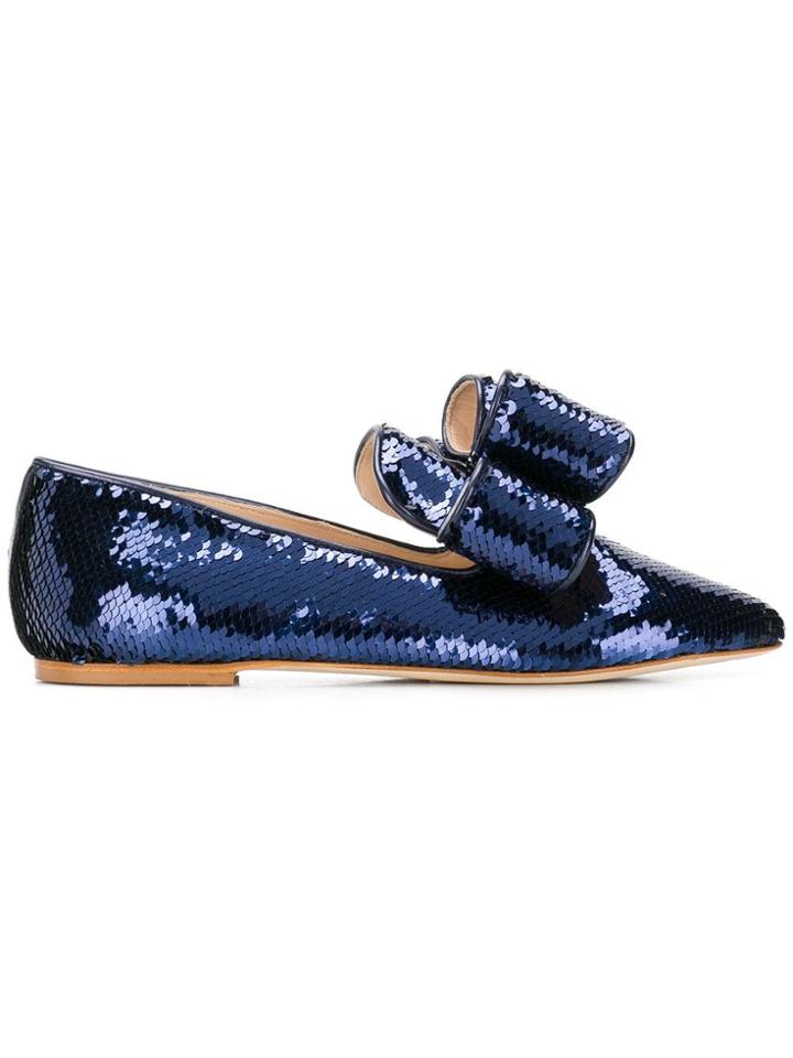 Polly Plume Bow Pointed Ballerinas - Blue