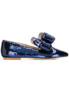 Polly Plume Bow Pointed Ballerinas - Blue