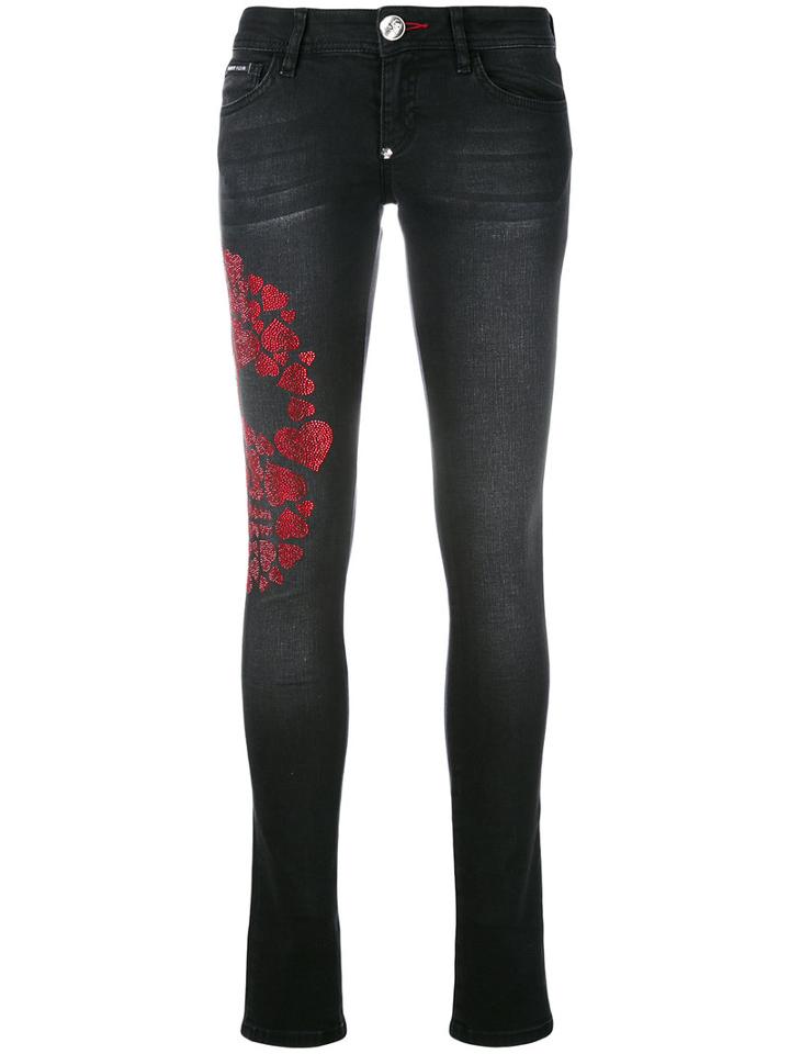 Philipp Plein - Embellished Heart Skull Skinny Jeans - Women - Cotton/polyester/spandex/elastane - 25, Black, Cotton/polyester/spandex/elastane