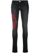 Philipp Plein - Embellished Heart Skull Skinny Jeans - Women - Cotton/polyester/spandex/elastane - 25, Black, Cotton/polyester/spandex/elastane
