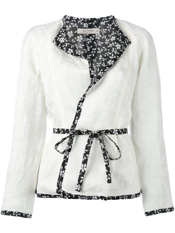 Etro Floral Trim Blazer, Women's, Size: 44, White, Silk/linen/flax
