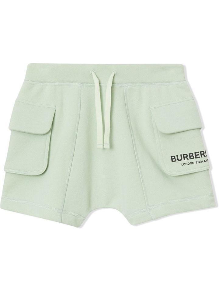 Burberry Kids Teen Logo Print Cotton Drawcord Shorts - Green