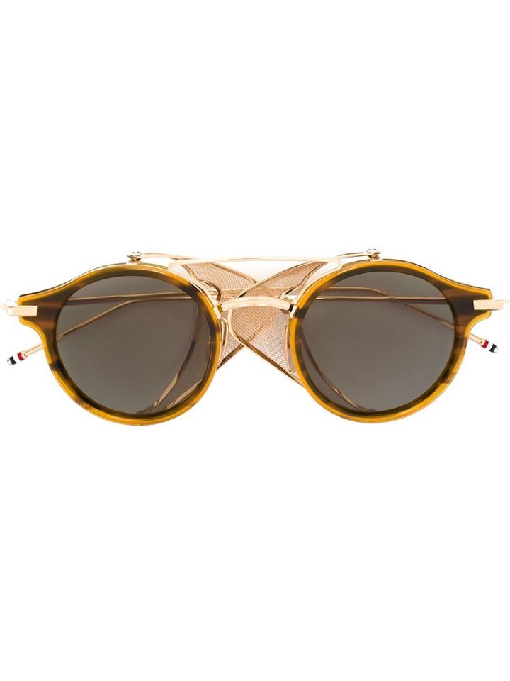 Thom Browne - Round Frame Sunglasses - Unisex - Acetate/12kt Gold - One Size, Grey, Acetate/12kt Gold