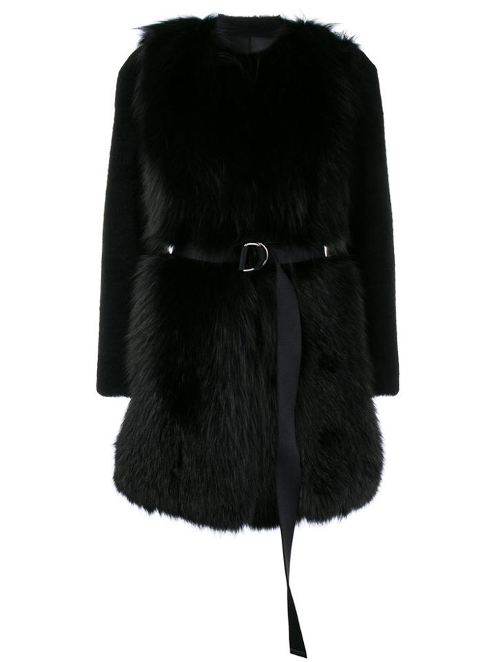 Blancha Collarless Fur Coat - Black