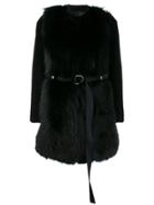 Blancha Collarless Fur Coat - Black