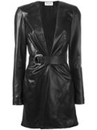 Saint Laurent Belted Leather Mini Dress, Women's, Size: 40, Black, Silk/leather