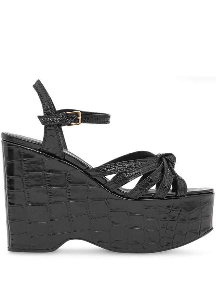Burberry Knot Detail Embossed Leather Platform Wedges - Black