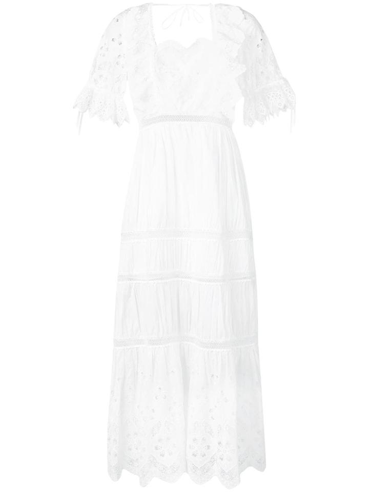 Self-portrait Embroidered Flared Dress - White