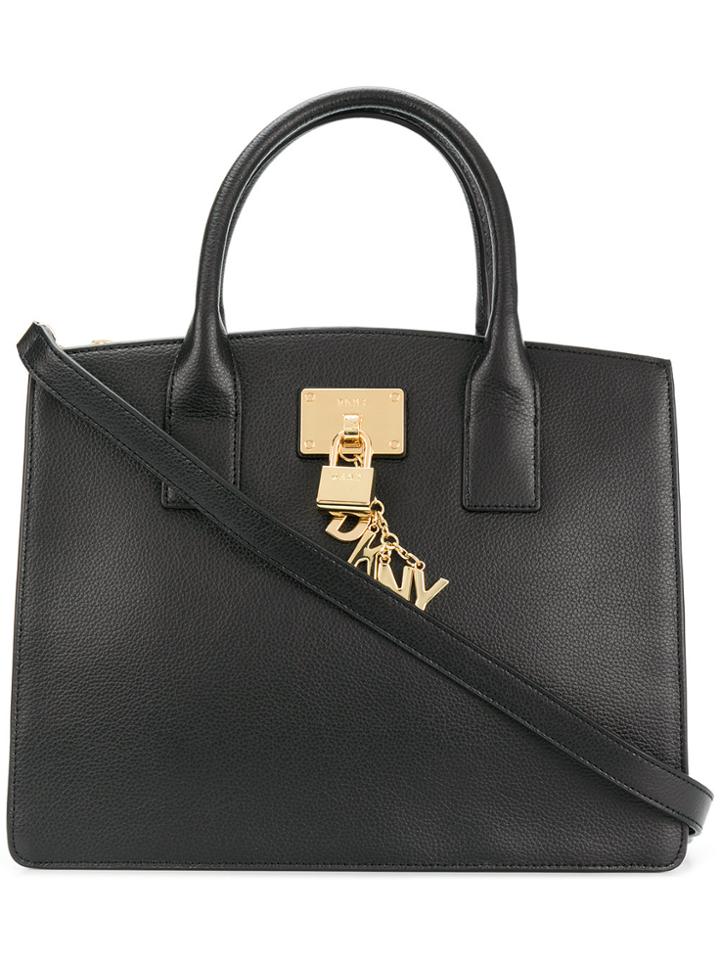 Dkny Zip Top Gold-tone Charm Tote Bag - Black