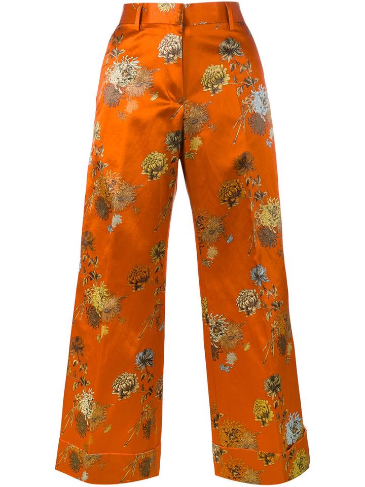 Dries Van Noten Poiretti Floral Print Trousers, Women's, Size: 38, Yellow/orange, Cotton/viscose