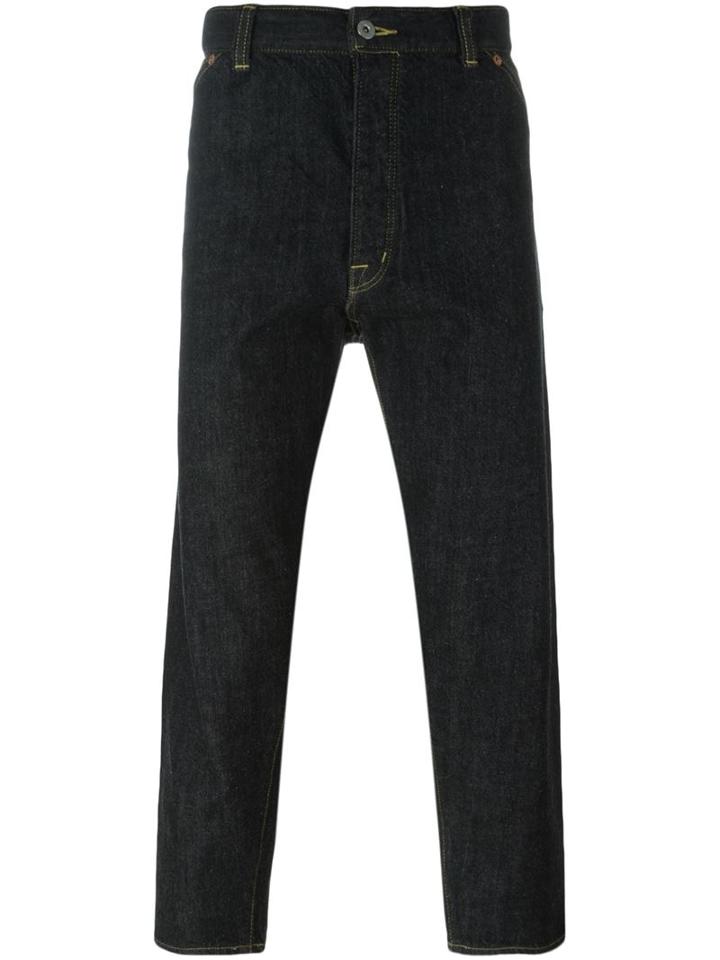 Ganryu Comme Des Garcons Drop-crotch Cropped Jeans, Men's, Size: L, Black, Cotton