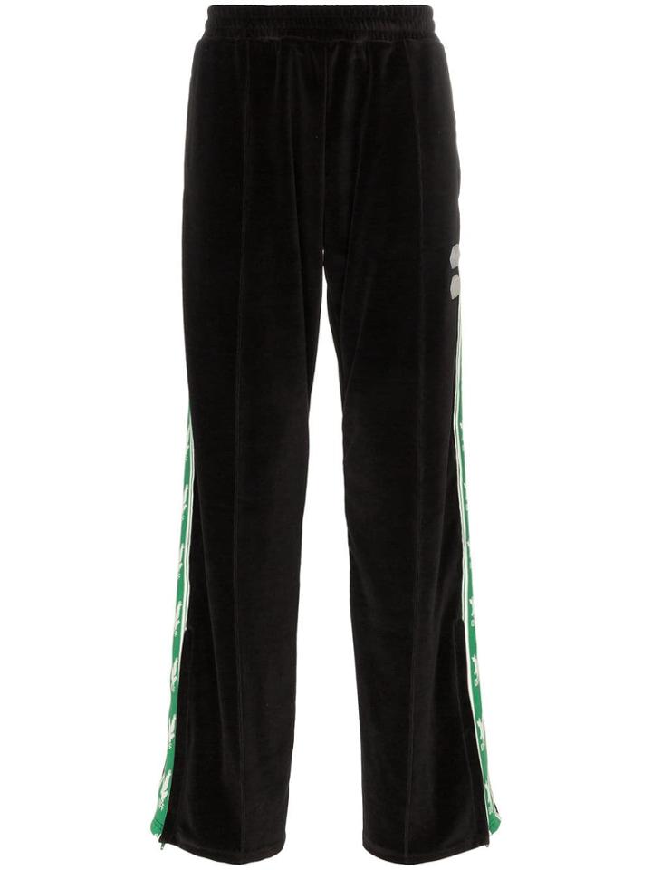 Off-white Eagle Logo Stripe Velvet Cotton Blend Sweat Pants - Black