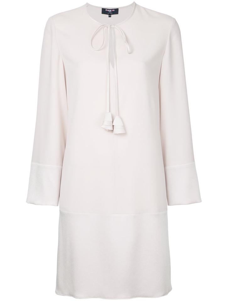 Paule Ka - Long Sleeve Woven Mini Dress - Women - Polyester/triacetate - 46, Women's, Nude/neutrals, Polyester/triacetate