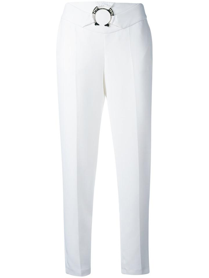 Versace Jeans - Belted Straight Leg Trousers - Women - Polyester/spandex/elastane - 44, White, Polyester/spandex/elastane