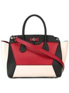 Bally Contrast Panel Tote Bag, Women's, Red, Calf Leather