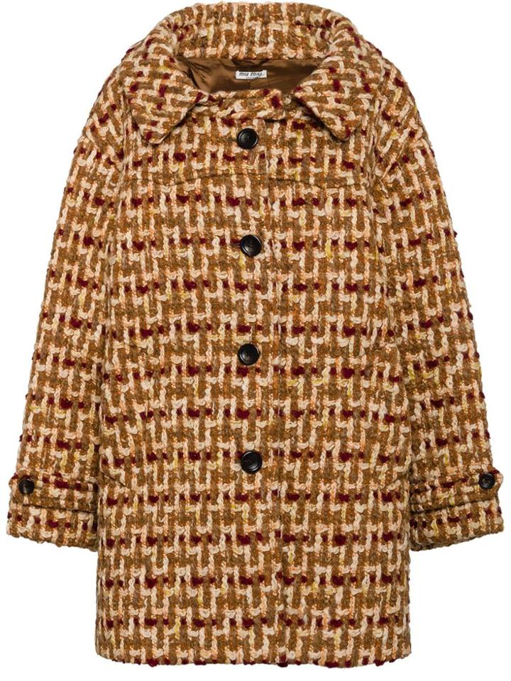 Miu Miu Tweed Midi Coat - Brown