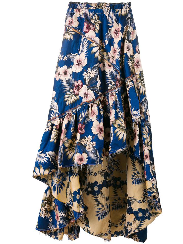 Philosophy Di Lorenzo Serafini - Floral High Low Skirt - Women - Polyester - 42, Women's, Blue, Polyester