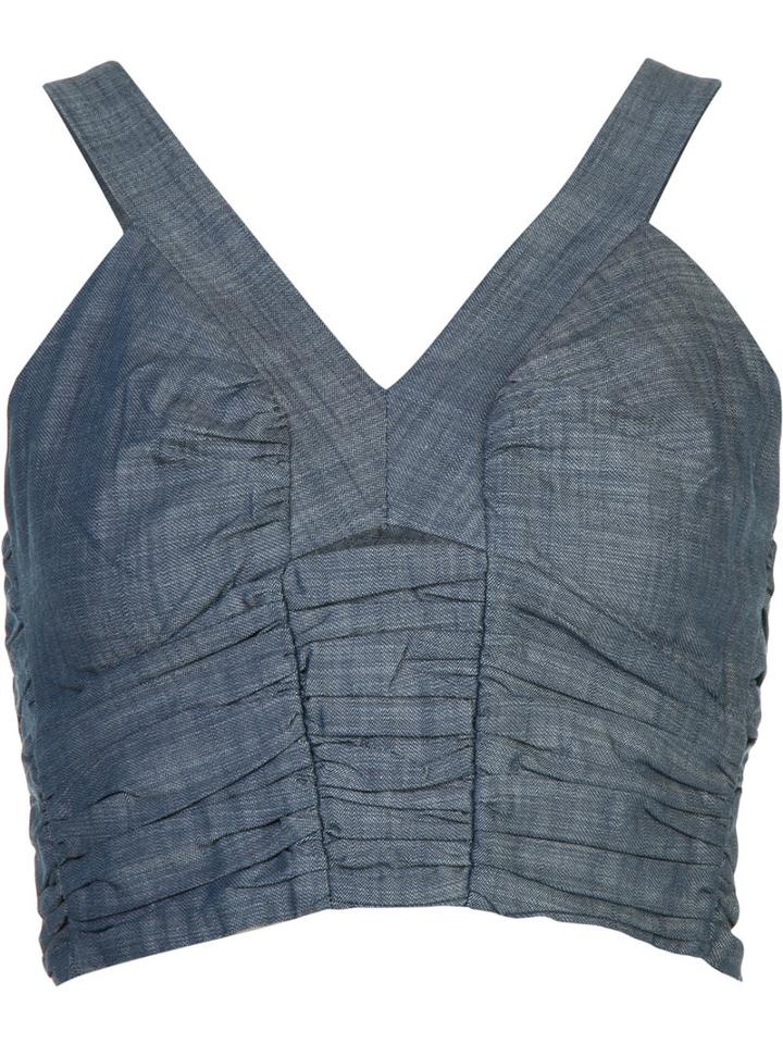 Piamita - 'gigi' Ruched Crop Top - Women - Cotton - S, Blue, Cotton