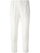 Brunello Cucinelli Elastic Waistband Cropped Trousers, Women's, Size: 40, White, Viscose/linen/flax/acetate/polyester