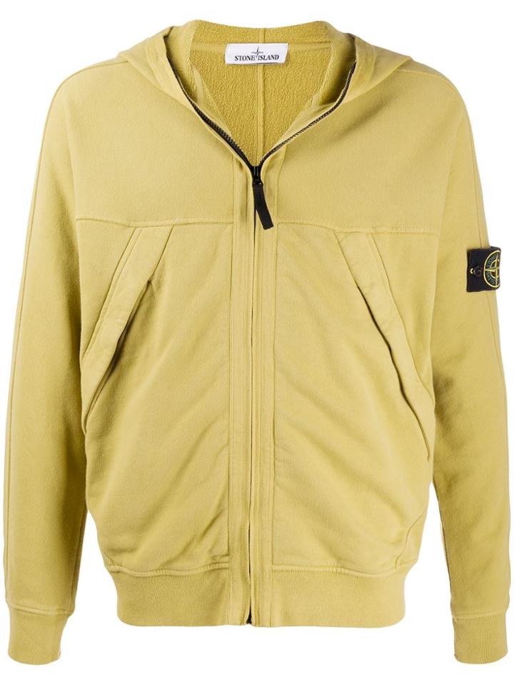 Stone Island Logo Embroidered Zipped Hoodie - Green