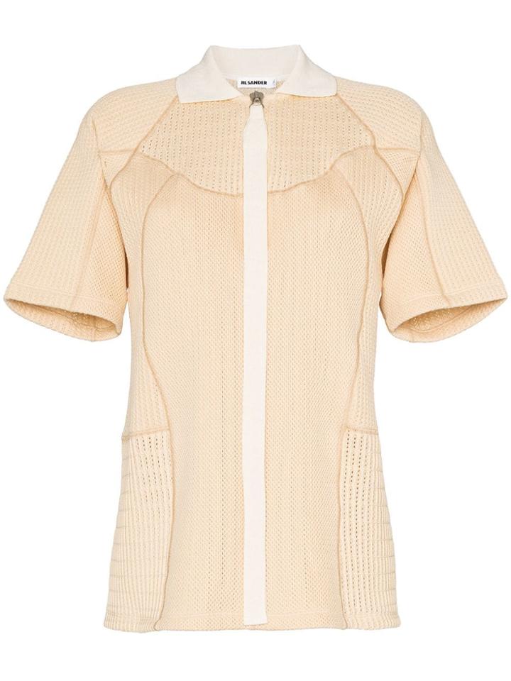 Jil Sander Zip Front Knitted Cotton Top - Neutrals
