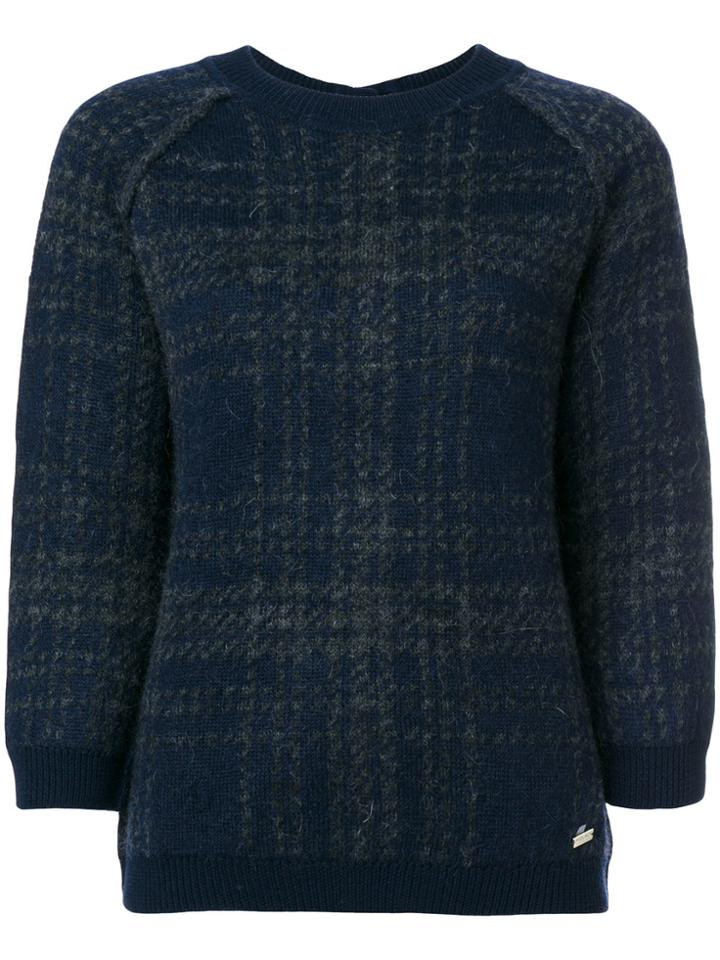 Woolrich Plaid Button-back Brushed Sweater - Blue