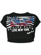 Philipp Plein Flag Print Cropped T-shirt - Black
