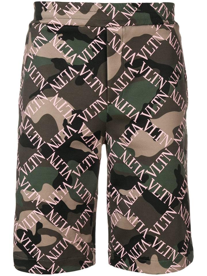 Valentino Logo Grid Camouflage Print Shorts - Green