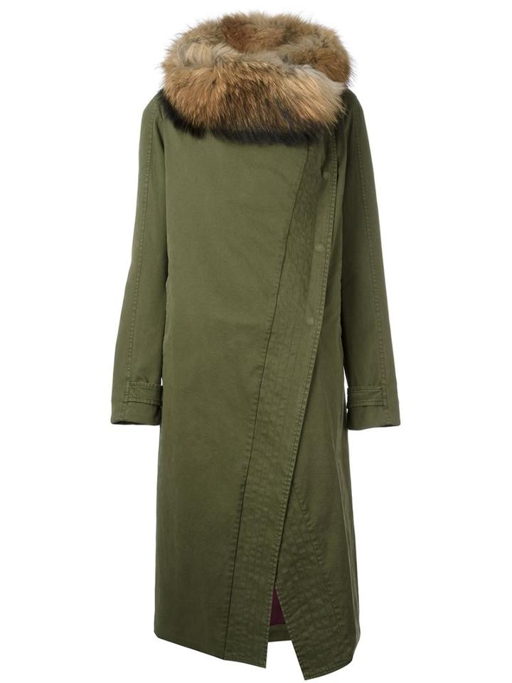 Bazar Deluxe Fur Lined Long Coat, Women's, Size: 42, Green, Cotton/spandex/elastane/polyester/raccoon Dog