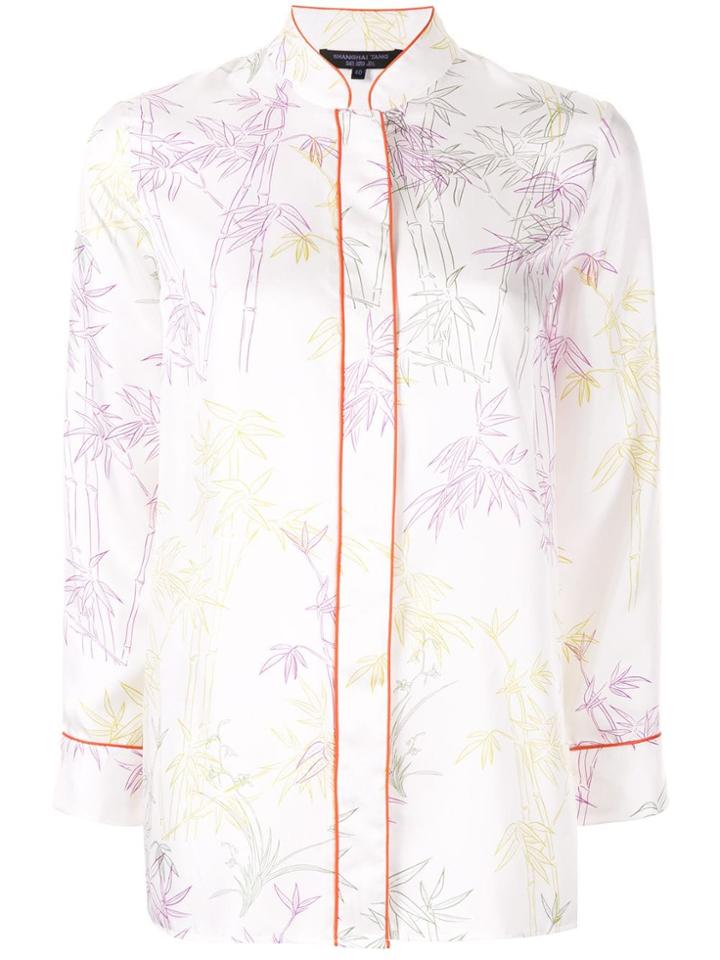 Shanghai Tang Twill Shirt With Candy Bamboo Print - White