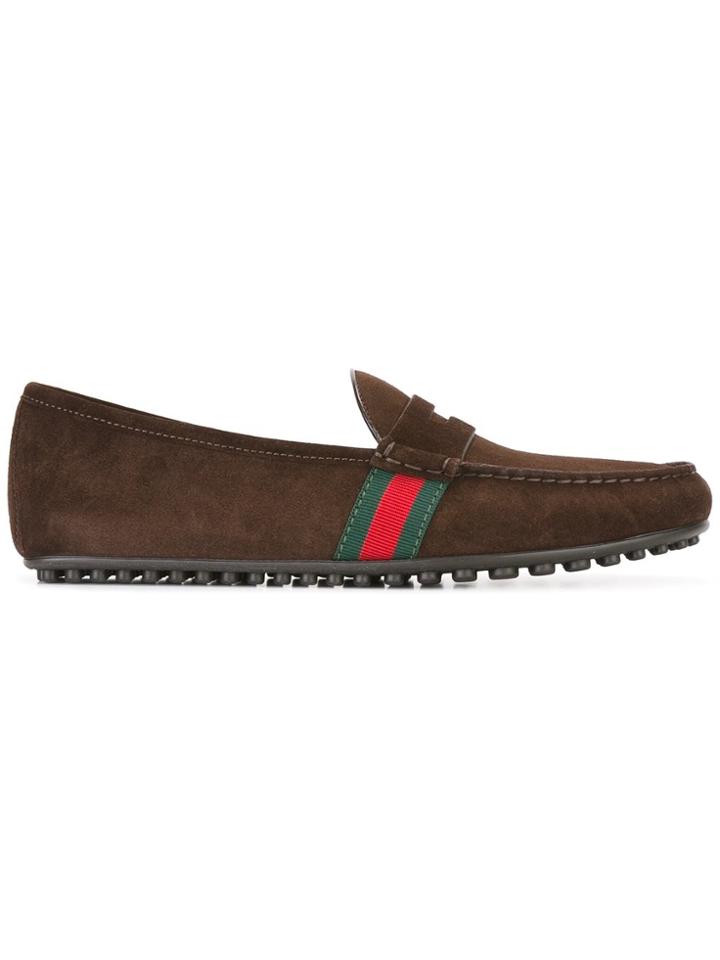 Gucci Web Trim Penny Loafers - Brown