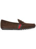 Gucci Web Trim Penny Loafers - Brown