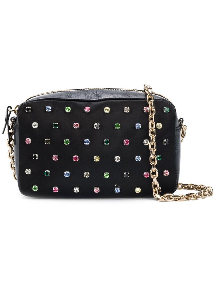 Red Valentino Crystal Embellished Shoulder Bag - Black
