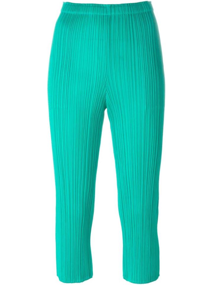 Pleats Please By Issey Miyake - Pleated Cropped Trousers - Women - Polyester - 3, Women's, Green, Polyester