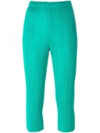 Pleats Please By Issey Miyake - Pleated Cropped Trousers - Women - Polyester - 3, Women's, Green, Polyester
