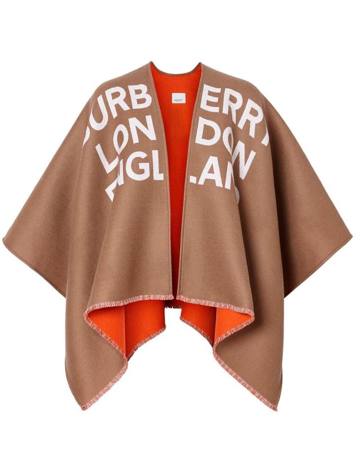 Burberry Logo Detail Wool Jacquard Cape - Brown