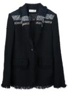 Sonia Rykiel Fringed Striped Tweed Blazer, Women's, Size: 44, Black, Cotton/polyamide/polyester
