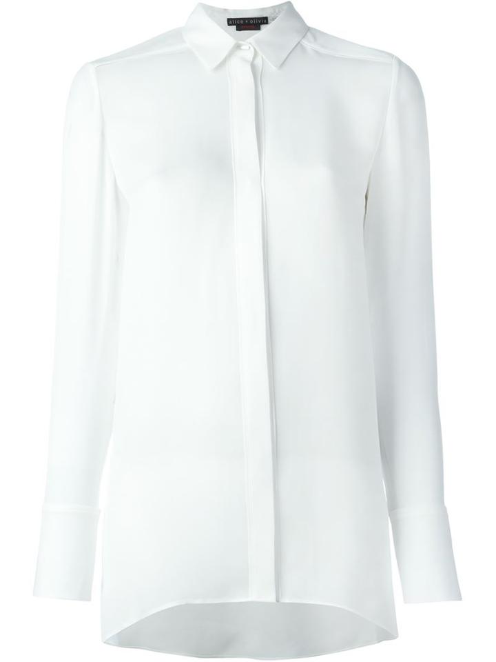 Alice+olivia Stacey Bendet X Alice+olivia Concealed Button Fastening Shirt, Women's, Size: L, White, Silk