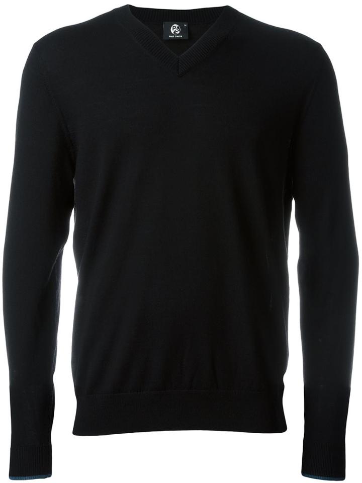 Ps By Paul Smith V-neck Jumper, Men's, Size: Large, Black, Merino