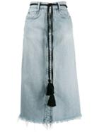 Miu Miu Tassel Belt Denim Midi Skirt - Blue