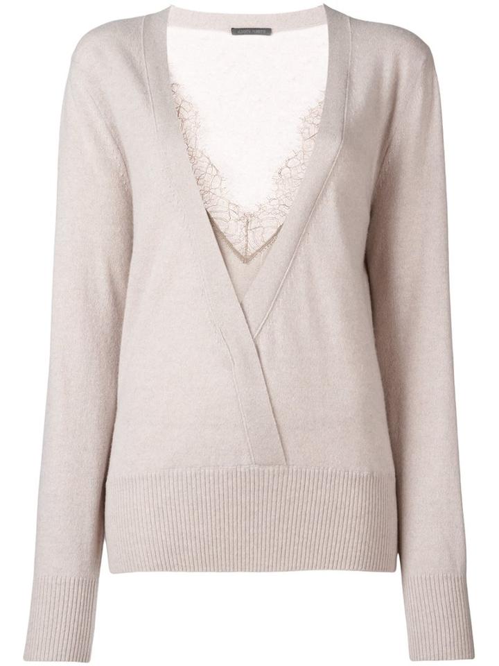 Alberta Ferretti Lace Inset Jumper, Women's, Size: 46, Nude/neutrals, Silk/cashmere/virgin Wool