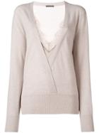 Alberta Ferretti Lace Inset Jumper, Women's, Size: 46, Nude/neutrals, Silk/cashmere/virgin Wool
