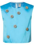 Maison Rabih Kayrouz Embellished Cropped Top, Women's, Size: 38, Blue, Polyester/silk