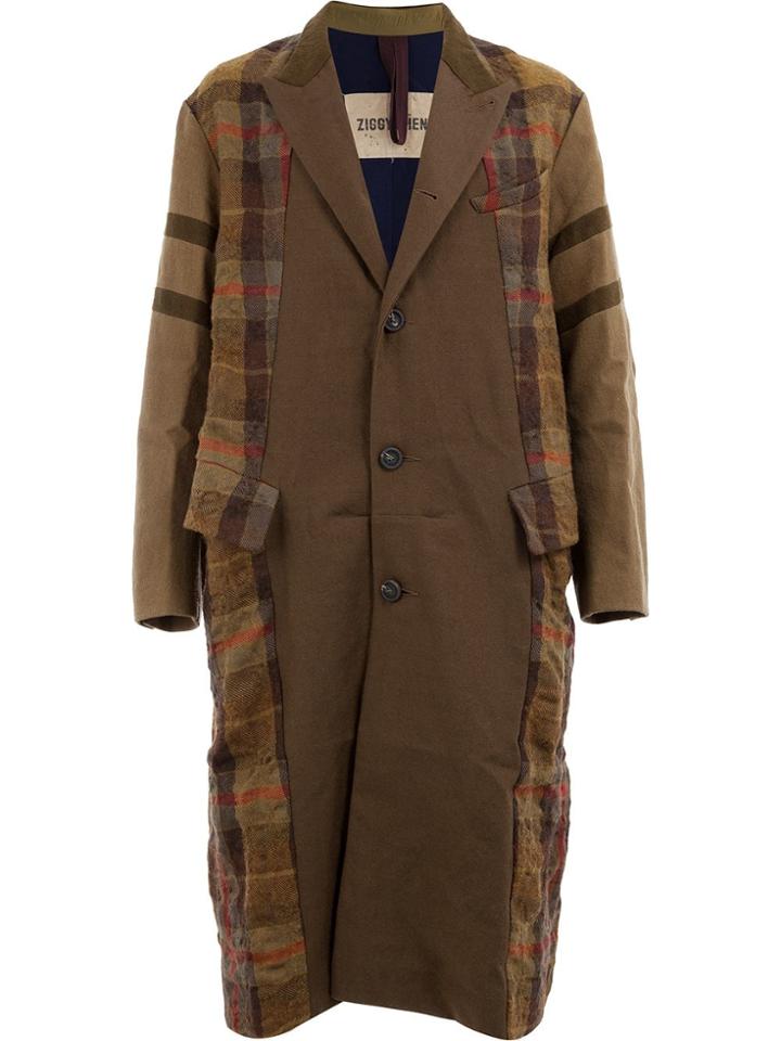 Ziggy Chen Check Panel Coat - Brown