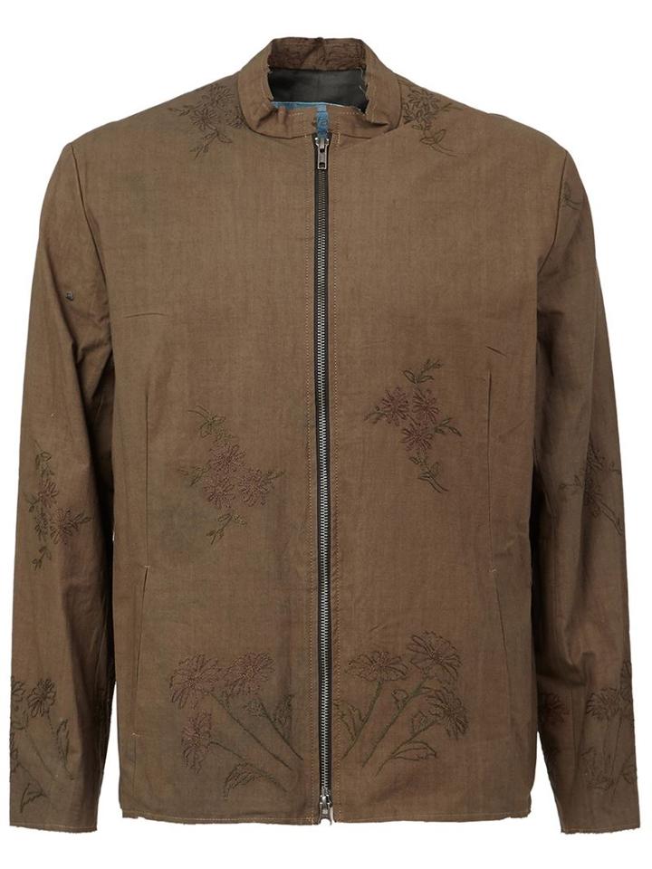 By Walid Floral Embroidered Zip Jacket, Men's, Size: S, Green, Cotton/linen/flax